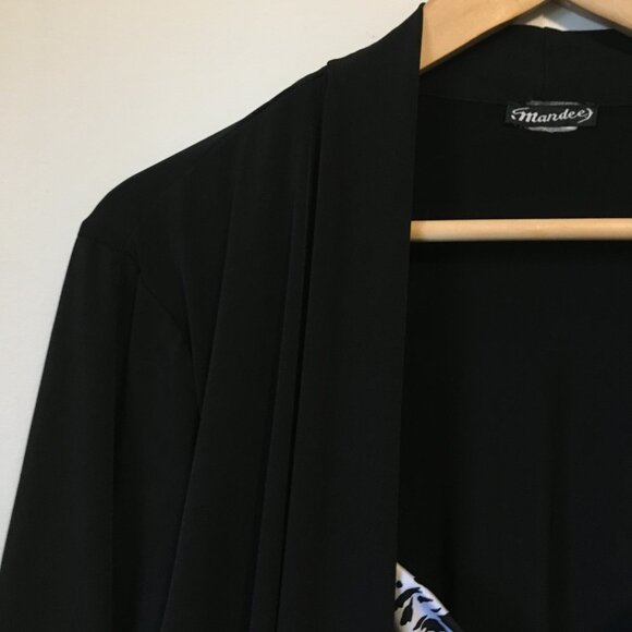 Mandee Black Open Waterfall Cardigan With Bow Tie Bust Animal Print Shirt 2in1 - Picture 7 of 16